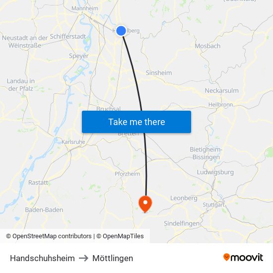 Handschuhsheim to Möttlingen map