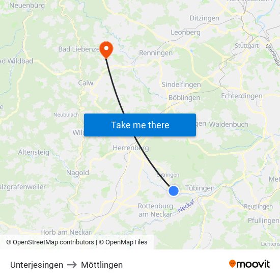 Unterjesingen to Möttlingen map