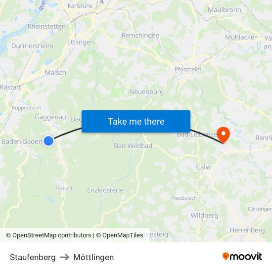 Staufenberg to Möttlingen map