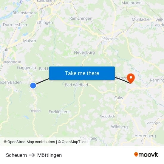 Scheuern to Möttlingen map