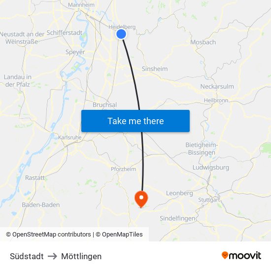 Südstadt to Möttlingen map