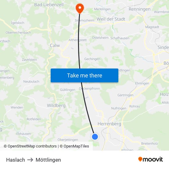 Haslach to Möttlingen map