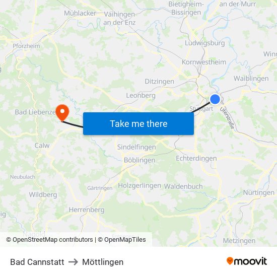Bad Cannstatt to Möttlingen map
