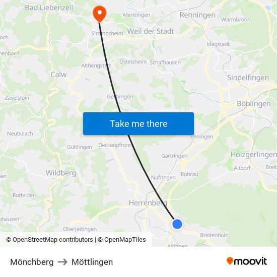 Mönchberg to Möttlingen map