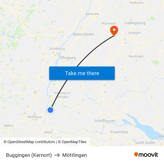 Buggingen (Kernort) to Möttlingen map