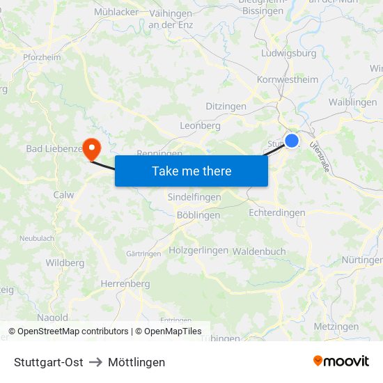 Stuttgart-Ost to Möttlingen map