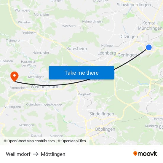 Weilimdorf to Möttlingen map