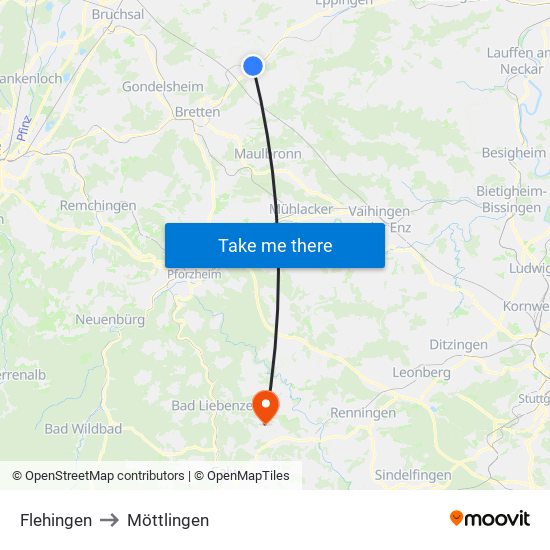 Flehingen to Möttlingen map
