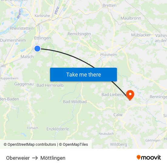 Oberweier to Möttlingen map