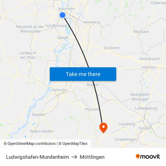 Ludwigshafen-Mundenheim to Möttlingen map
