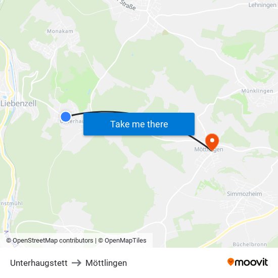 Unterhaugstett to Möttlingen map
