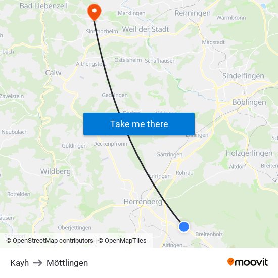 Kayh to Möttlingen map