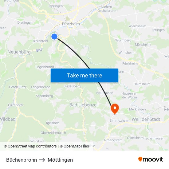 Büchenbronn to Möttlingen map