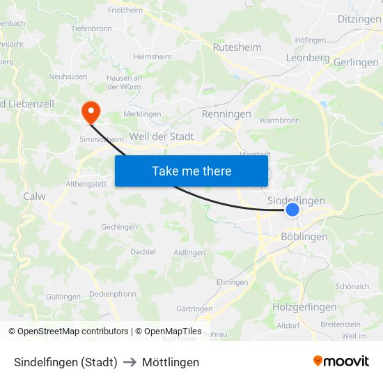 Sindelfingen (Stadt) to Möttlingen map