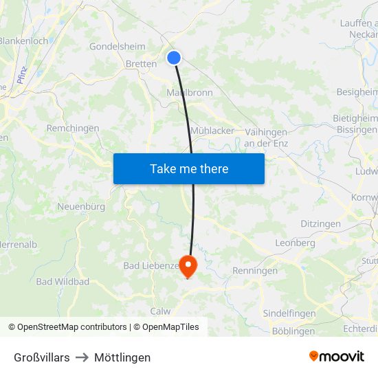 Großvillars to Möttlingen map