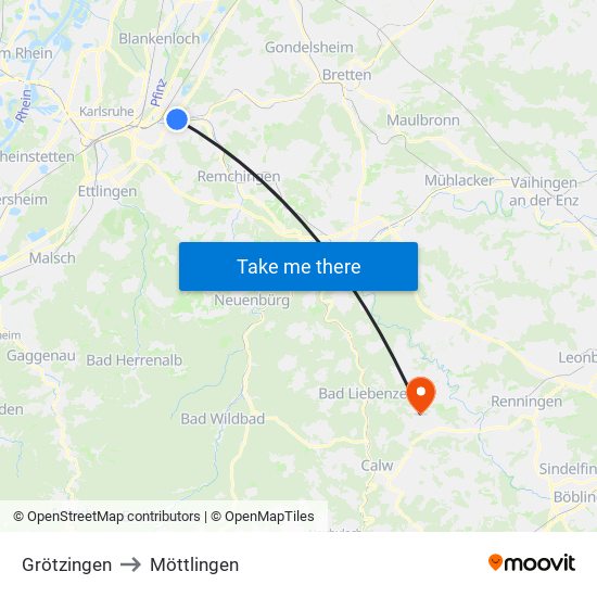 Grötzingen to Möttlingen map