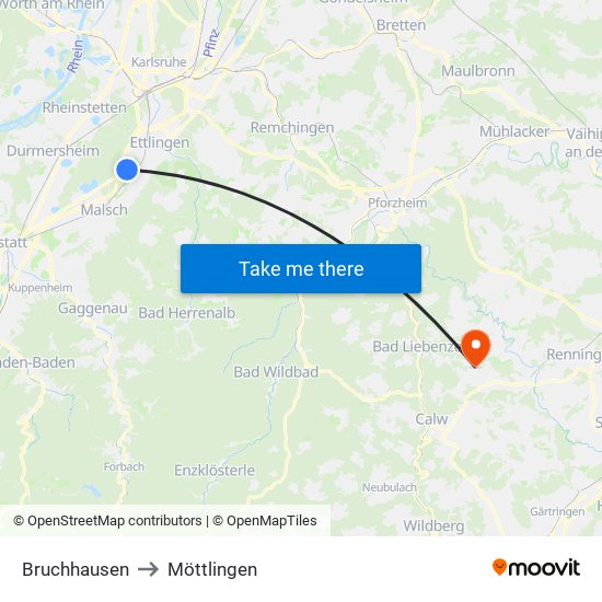 Bruchhausen to Möttlingen map