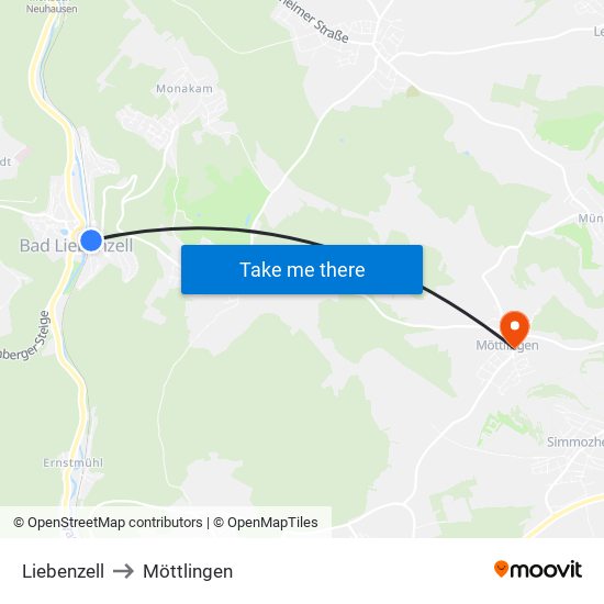 Liebenzell to Möttlingen map