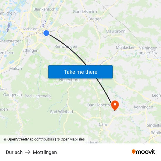 Durlach to Möttlingen map