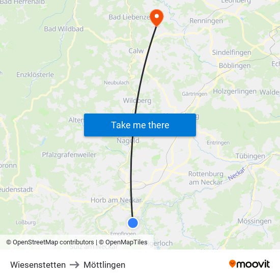 Wiesenstetten to Möttlingen map