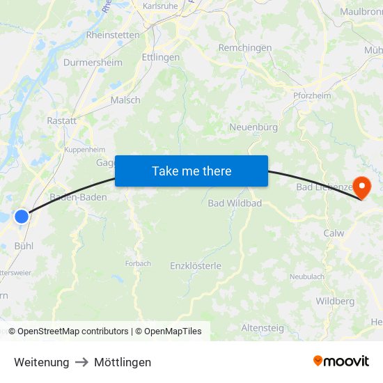 Weitenung to Möttlingen map