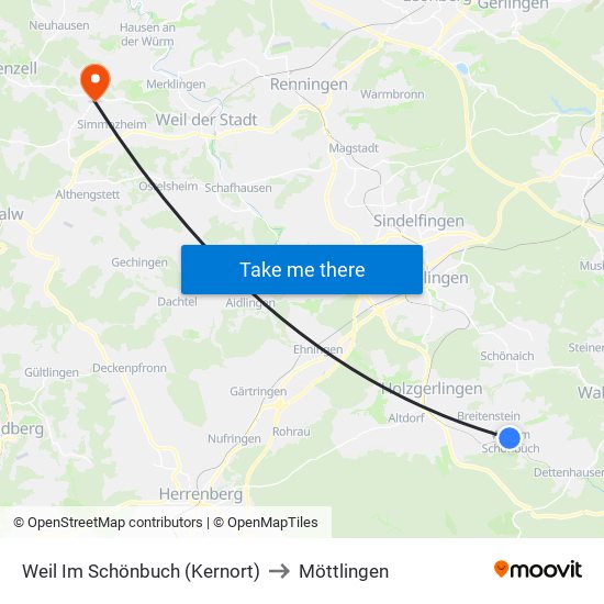 Weil Im Schönbuch (Kernort) to Möttlingen map