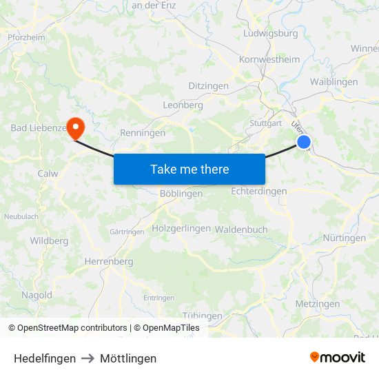 Hedelfingen to Möttlingen map