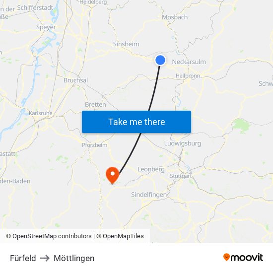 Fürfeld to Möttlingen map