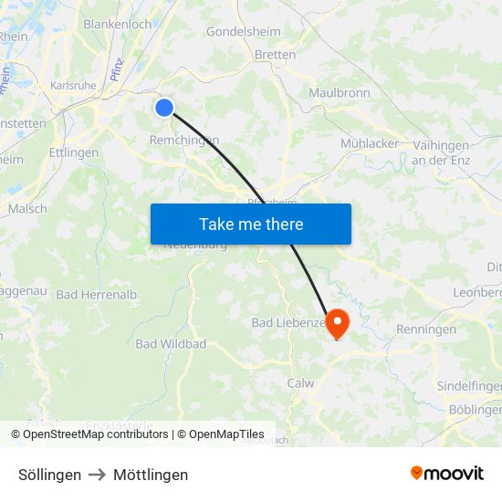 Söllingen to Möttlingen map