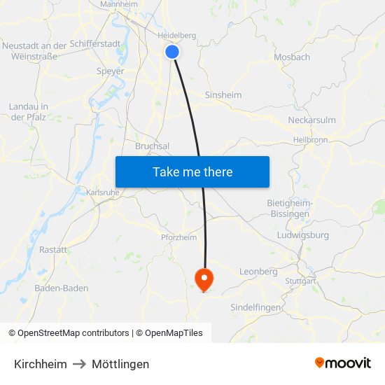 Kirchheim to Möttlingen map