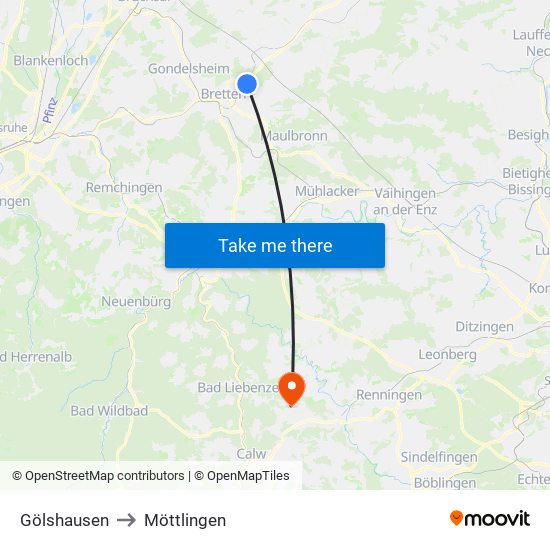 Gölshausen to Möttlingen map