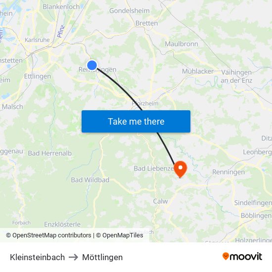 Kleinsteinbach to Möttlingen map