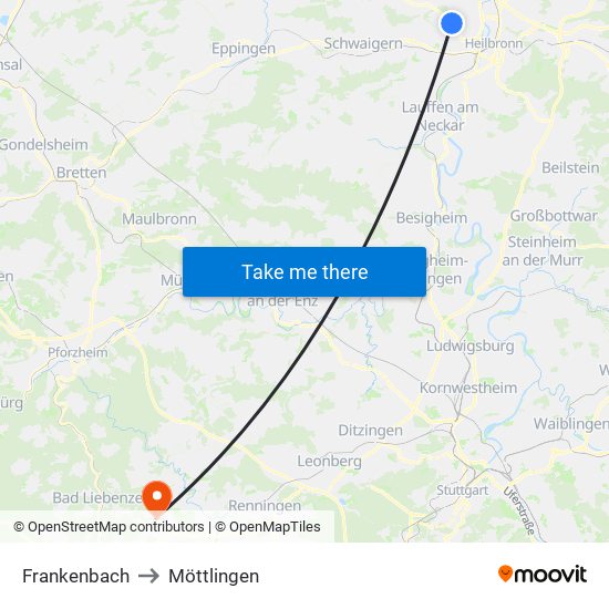 Frankenbach to Möttlingen map