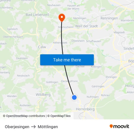 Oberjesingen to Möttlingen map