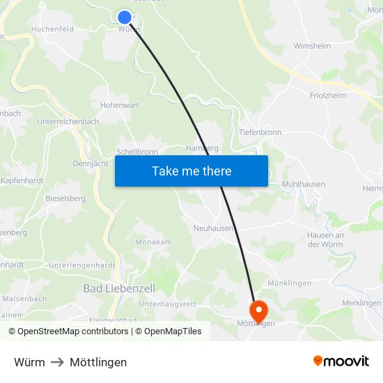 Würm to Möttlingen map