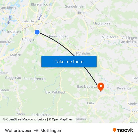 Wolfartsweier to Möttlingen map