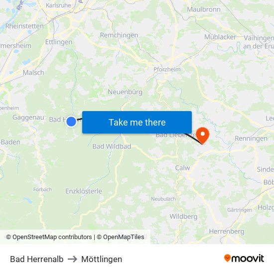 Bad Herrenalb to Möttlingen map