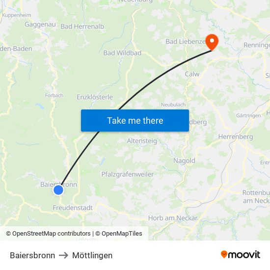 Baiersbronn to Möttlingen map