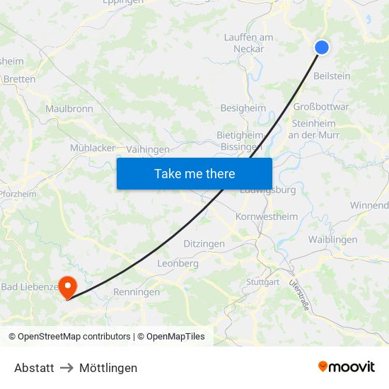 Abstatt to Möttlingen map