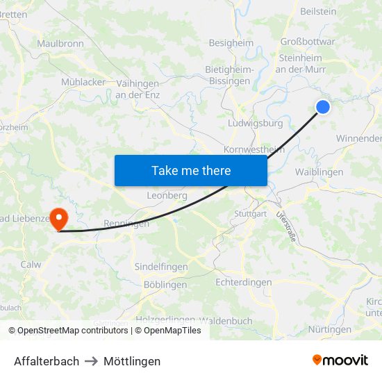 Affalterbach to Möttlingen map
