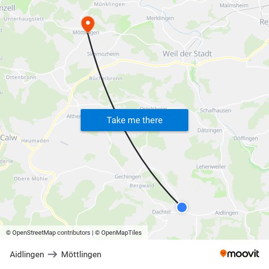 Aidlingen to Möttlingen map