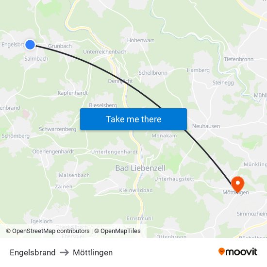 Engelsbrand to Möttlingen map