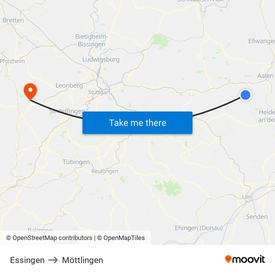 Essingen to Möttlingen map