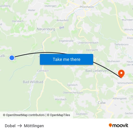 Dobel to Möttlingen map