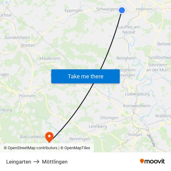 Leingarten to Möttlingen map