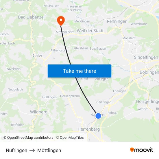 Nufringen to Möttlingen map