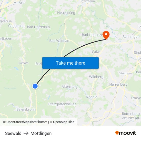 Seewald to Möttlingen map