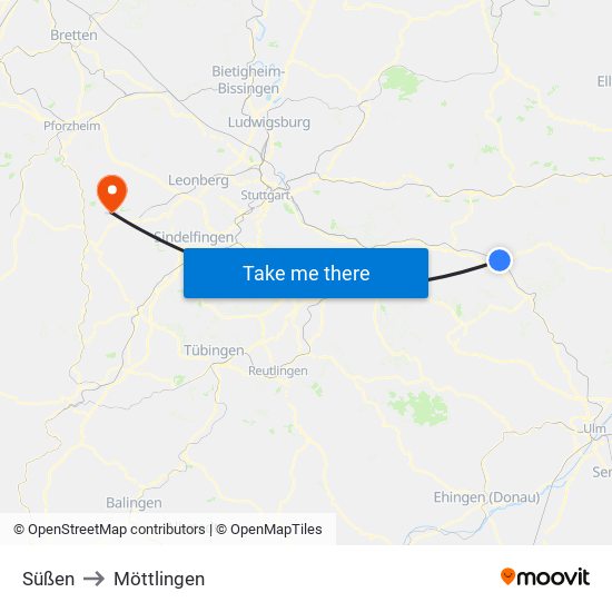 Süßen to Möttlingen map