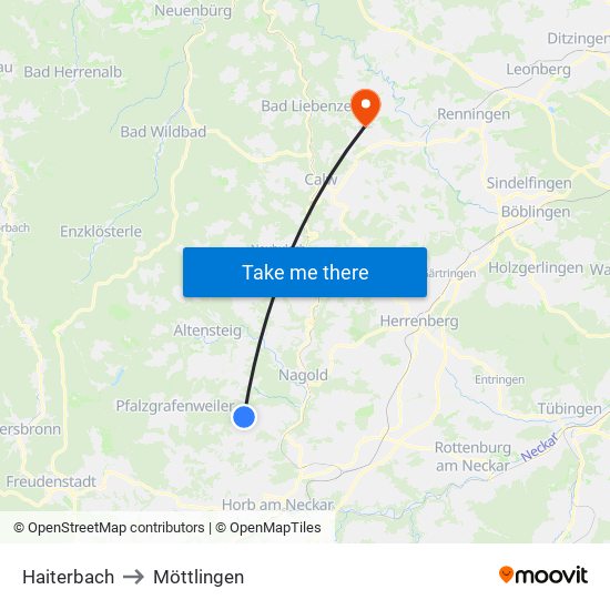 Haiterbach to Möttlingen map