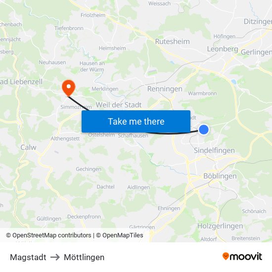 Magstadt to Möttlingen map